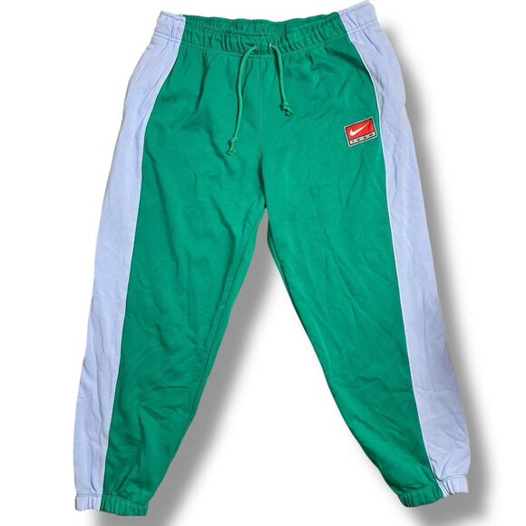 Nike Sweatpants WMNS XL Green Colorblock Tapered Fleece Sporty Swoosh Activewear - Picture 2 of 11